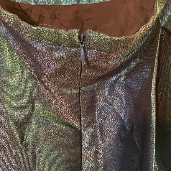 Blondie Nites A-Line Dress Junior Cage-Back Pleated Metallic Blue 11 - Picture 5 of 9